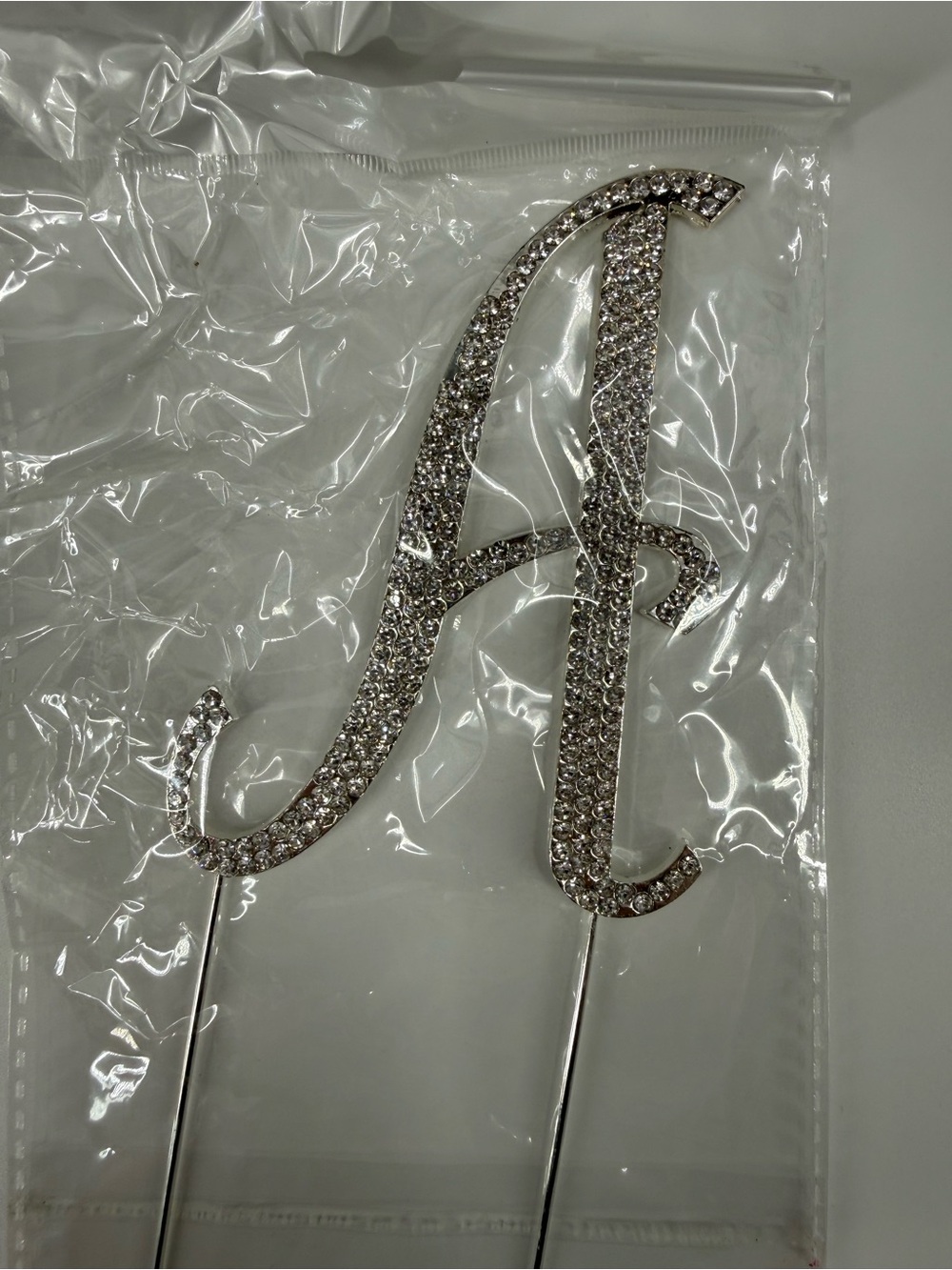 Rhinestone Letter 'A' Cake Topper - Silver